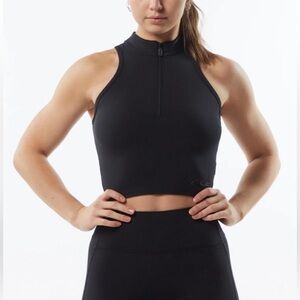 NWT Alphalete Pulse Zip Tank Black Cropped Half-Zip Workout Top